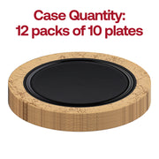 7.5-inch black salad plates featuring a sophisticated gold marble rim, disposable plastic, sold as a set of 120