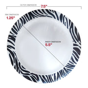 7.5-inch disposable salad plates with a bold black zebra design on a white background, perfect for parties, 120-pack