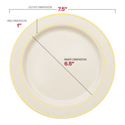 7.5-inch ivory salad plates with decorative gold rim, durable plastic