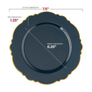 7.5-inch navy salad or appetizer plate with gold blossom trim, ideal for small bites, starters, or desserts