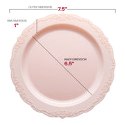 7.5-inch pink disposable salad plates with a sophisticated vintage pattern