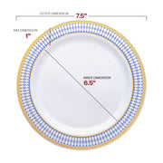 7.5-inch round appetizer plate with blue and gold chord rim, ideal for serving starters or desserts