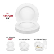 7.5-inch round disposable plastic plates in solid white with a blossom design