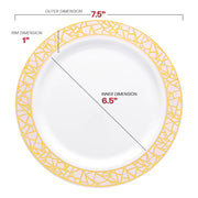 7.5-inch round plastic appetizer plate with a stylish pink and gold mosaic rim, perfect for events