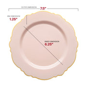 7.5-inch salad or dessert plate in soft pink with a gold floral rim, ideal for light bites and sweets