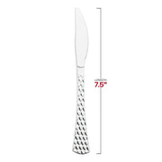 7.5-inch shiny silver plastic knives with a glamour design, disposable and lightweight, great for formal and casual use