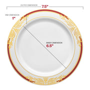 7.5-inch white appetizer plates with a burgundy and gold harmony rim