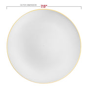 7.5-inch white disposable salad plates with an elegant gold rim, BPA-free and organic, perfect for events, 120-pack