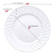 7.5-inch white plastic salad plates with a flared edge design,