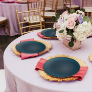 7.5" navy plates with gold trim were used for light courses during a formal reception.