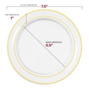 7.5" round clear plastic salad plate with gold edge, adding luxury to any formal or holiday table