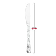 7.75-inch hammered-style silver plastic knives, disposable, 1000-pack – Modern and elegant knives with a hammered texture, perfect for large gatherings.