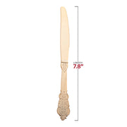 7.8-inch shiny gold Baroque plastic knives, disposable for easy cleanup while maintaining an elegant appearance