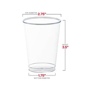 7 oz clear round plastic disposable cups with dimensions of 2.75” x 3.5” x 1.75”, perfect for cocktails, soda, or juice