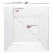8-inch disposable appetizer and salad plates made from clear plastic, square shape, ideal for events