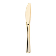 8-inch shiny metallic gold plastic knives, designed for durability and style at weddings, parties, and corporate events
