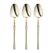 8.1-inch gold Moderno plastic dinner spoons, great for soups, main courses, and desserts at any event.