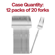 8.4" shiny silver plastic dinner forks, case of 300, made from food-safe, BPA-free plastic for safe and stylish dining.