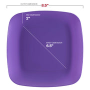 8.5-inch purple disposable buffet plates with a stylish rounded square shape, sold in a 120-piece set for convenience