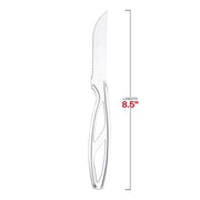8.5" reliable, single-use plastic steak knife with a transparent look, strong enough for cutting meats
