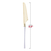 8.8-inch gold plastic dinner knives featuring contemporary white handles, perfect for upscale settings