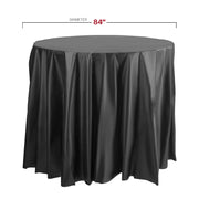 84-inch black disposable plastic tablecloths in round shape, great for catered events and celebrations, case of 96.