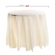 84-inch ivory disposable plastic tablecloths with a round shape, convenient for parties and catering, case of 96.
