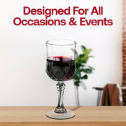 8 oz plastic wine glasses with a crystal cut design, ideal for parties, weddings, or outdoor events, in a convenient pack of 48