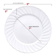 9-inch round white plastic buffet plates with a flared edge design