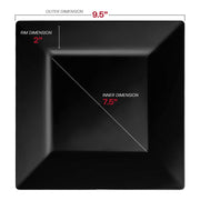 9.5-inch black square plastic plates, durable and disposable