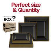 9.5-inch square dinner plate with black base and gold square edge rim, perfect for presenting main courses