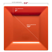 9.5-inch square dinner plates in a bold burnt orange color, crafted from durable plastic