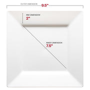 9.5-inch white square plastic dinner plate, highlighting its sleek edges and ample surface area