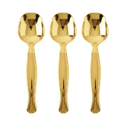 9.75-inch disposable gold plastic serving spoons, perfect for events, buffets, and easy post-party cleanup, pack of 60.