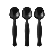 9.75" Lightweight yet durable disposable black plastic spoon, perfect for serving salads, pasta, and side dishes