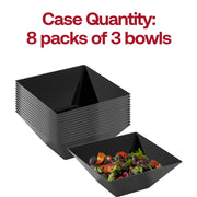 96 oz black square serving bowl measuring 9.75 inches across the top, 4.5 inches tall, with a 4.5-inch base