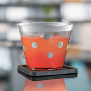 9 oz. Clear with Silver Dots Round Disposable Plastic Party Cup featuring a sparkling dot design and durable plastic
