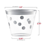 9 oz clear plastic party cups with silver dots, round, disposable, 240-pack