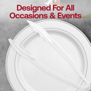 9" white disposable plastic serving tongs, SKU 404-L, perfect for everyday use and events