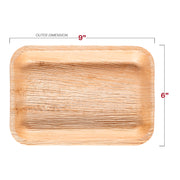 9x6-inch eco-friendly plates crafted from palm leaf, rectangular and lightweight