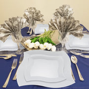 A light first course was served on 7" wave-rimmed plates during a coordinated wedding event