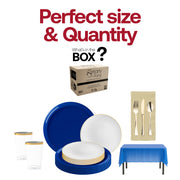 A luxe look comes standard in this set, blending royal blues with shiny metallic gold cutlery