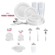 Add a chic touch to your celebration with the White with Silver Edge Rim Plastic Wedding Value Set, designed to bring sophistication to any special occasion