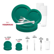 Add a pop of color and elegance to your event with the Solid Green Holiday Round Disposable Plastic Wedding Value Set, designed to brighten up your festive occasions.