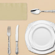 Add elegance to any special day with The Neutral Territory Package’s baroque-inspired silver cutlery and plates