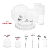Add vintage charm to your celebration with the Clear Vintage Round Disposable Plastic Wedding Value Set, ideal for both formal and casual gatherings.