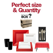All components of this disposable party set are BPA-free and fully recyclable for easy cleanup.