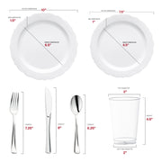 An environmentally responsible option, the White with Silver Vintage Rim Round Disposable Plastic Wedding Value Set is made from recyclable, BPA-free plastic for worry-free entertaining