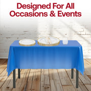 Appetizer and dinner plates, cutlery, wine cups, and napkins labeled with SKU codes from the complete party bundle