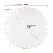Appetizer plate in the Clear Gold Rim Lotus Set measures 7.5 inches, ideal for salads or starters with golden flair